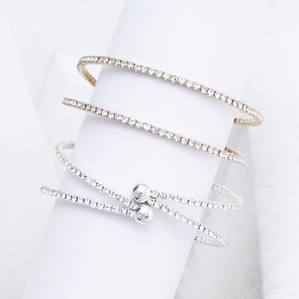 Adjustable Rhinestone Bangle Bracelet - Two Rows … - image 4